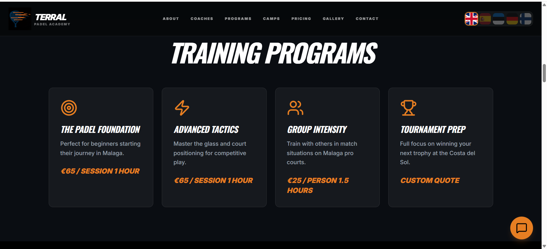 Terral Padel Academy training programs section